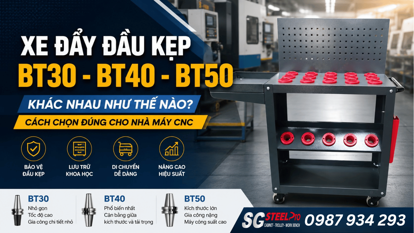 Xe Đẩy Đầu Kẹp BT30, BT40, BT50 Khác Nhau Như Thế Nào?