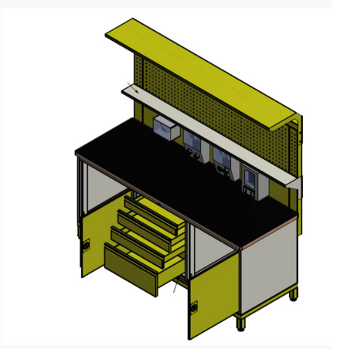 Bàn thao tác công nghiệp có 4 ngăn kéo và 2 tủ cánh CKSG-6235