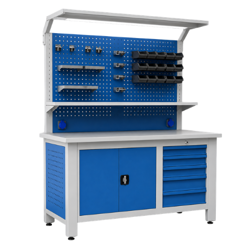 Bàn thao tác công nghiệp có bảng treo dụng cụ và tủ ngăn kéo CKSG-6217