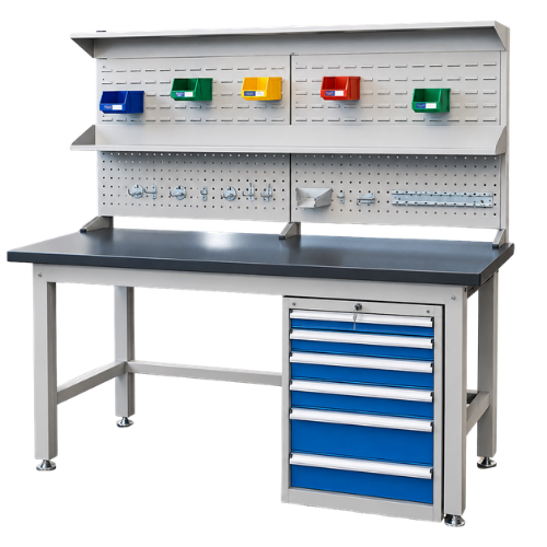 Bàn thao tác công nghiệp có tủ 6 ngăn kéo và bảng treo dụng cụ CKSG-6215