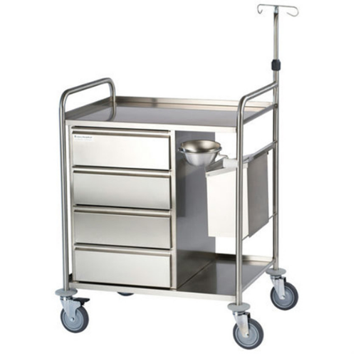 Xe đẩy inox y tế 2 tầng có 4 hộc kéo CKSG-7108