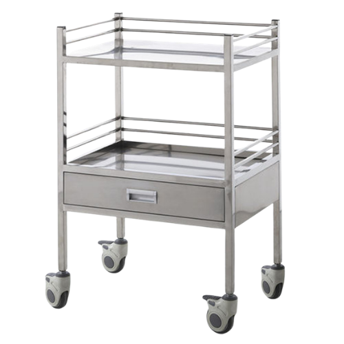 Xe đẩy inox y tế 2 tầng có hộc CKSG-7112